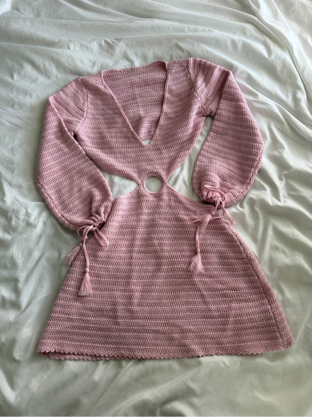 DEVON WINDSOR Pink Crochet Ring-Front Mini Dress